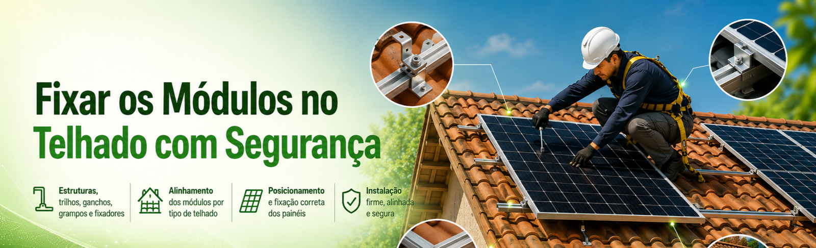 Fixar os módulos no telhado com segurança